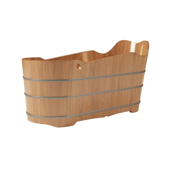 SAUNAONES® Oak Wood Soaking Bathtub Freestanding Modern Natural Bathtub