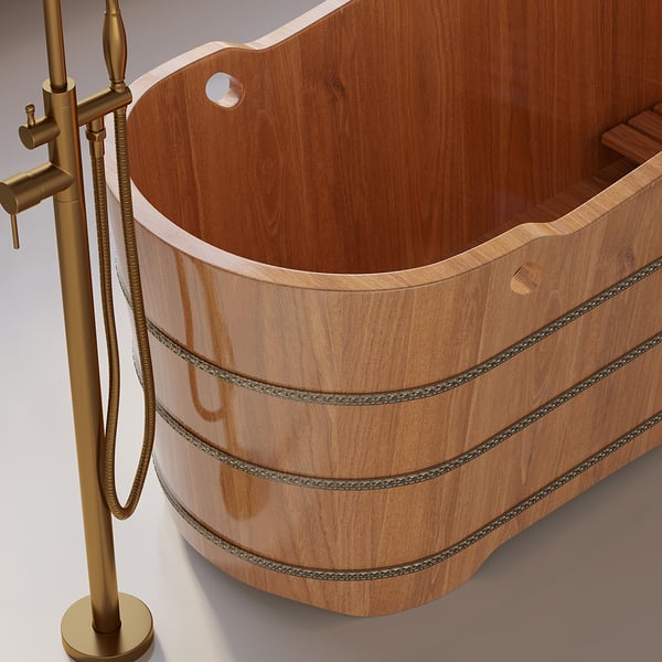 SAUNAONES® Oak Wood Soaking Bathtub Freestanding Modern Natural Bathtub