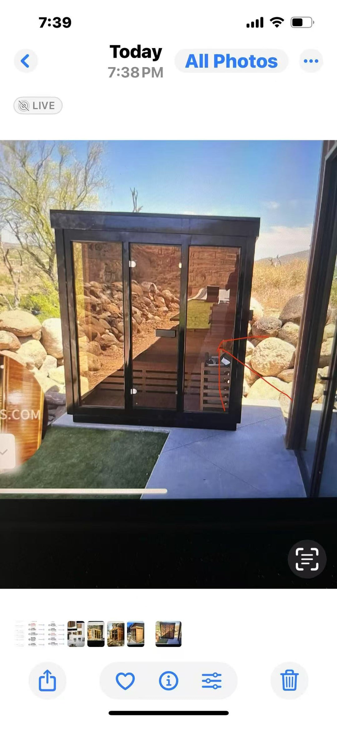 Customization cost for Refresh2 sauna – spray black paint and modify the right glass window into a door.